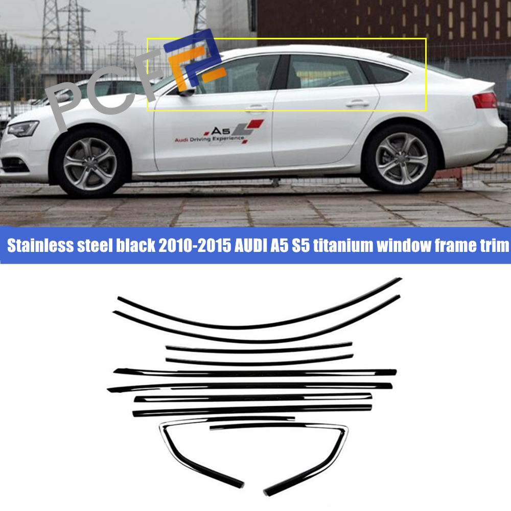 10x Black Stainless Window Trim Covers for 2013-2015 Audi A5 S5 Sedan