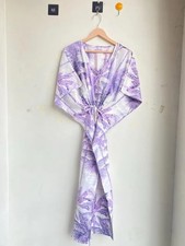 Indian Cotton Purple Floral Print Kaftan Dress Women's Clothing Kaftan Dress US