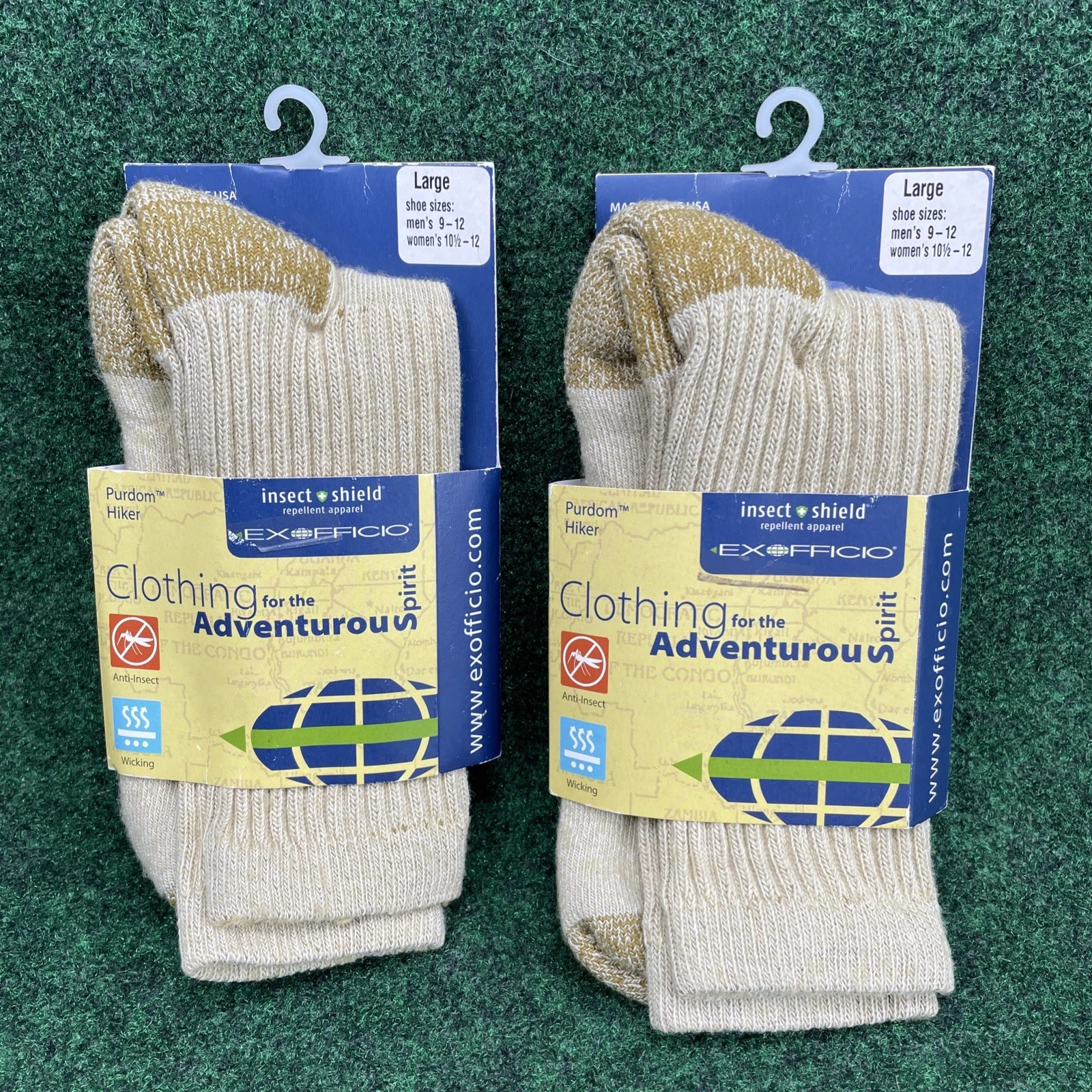 x2 NEW Pair Exofficio Bugsaway Purdom Hiker Socks Large Men 9-12 Women 10.5-12