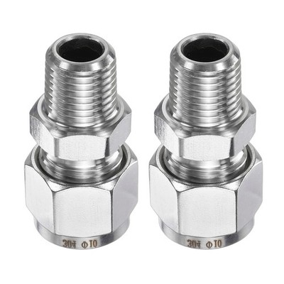 2pcs Compression Fitting 10mm OD x 1/4'' NPT Male Stainless Steel Coupler Adapter