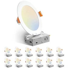 12 Pack 6 Inch 5CCT Ultra-Thin LED Recessed Ceiling Light with Junction Box, ...