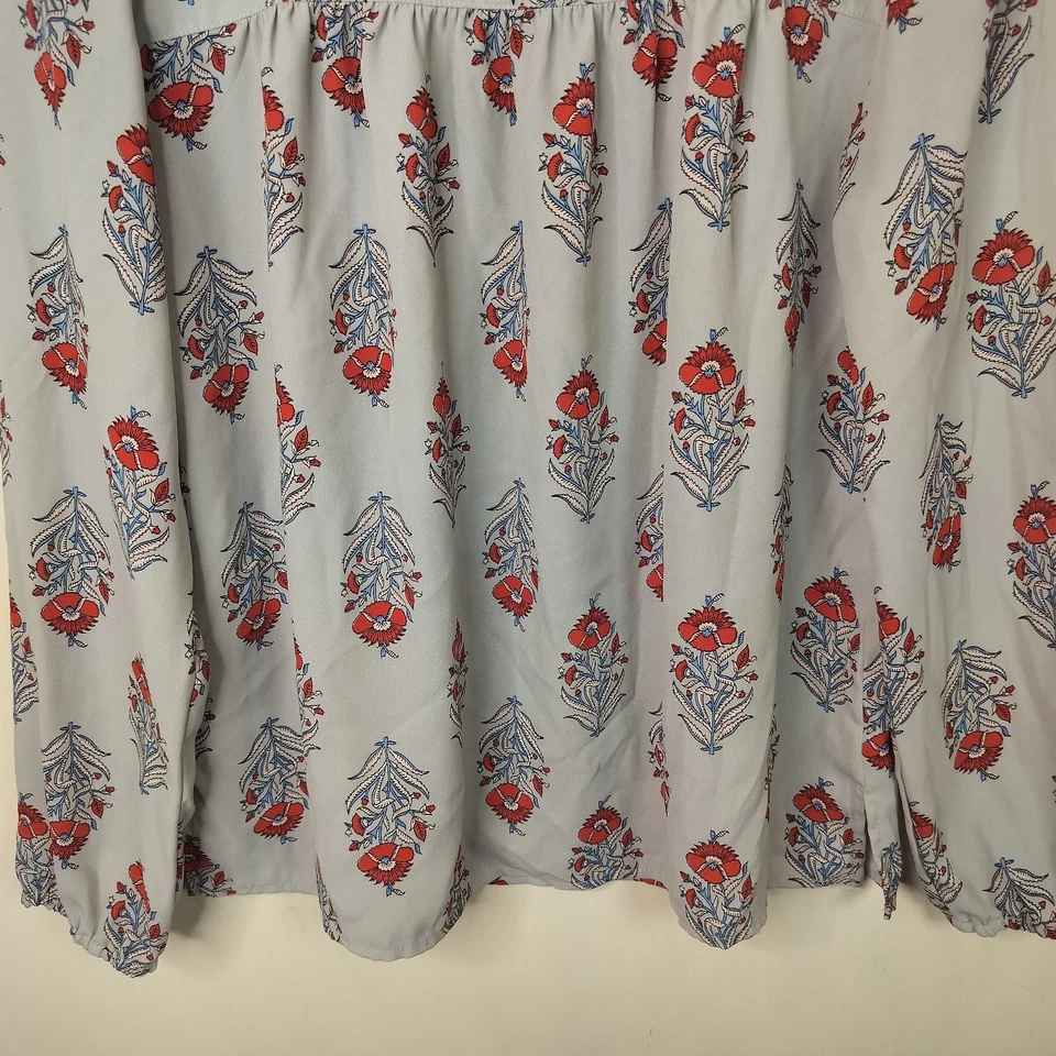 Blusa Top Ann Taylor LOFT Floral Pequeña SP Gris Rojo Azul Foto 4 de 4