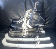 MENS UK 10 EU 44 BLACK  WHITE VINTAGE GRAF STANDARD ICE SKATES  BLADE COVERS