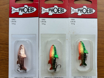3 NOS USA ORIGINAL Acme Phoebe 1/8oz Metallic Perch Copper HOT Colors Trout