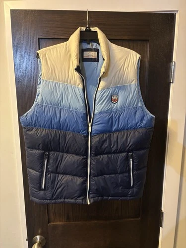 Marine Layer x Lost & Found Mens Whistler 600 Down Fill Retro Blue Puffer Vest L - product listing photo