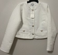 Free Assembly Nubby Boucle Tweed Jacket Cream White Blazer Crop Cardigan L NWT