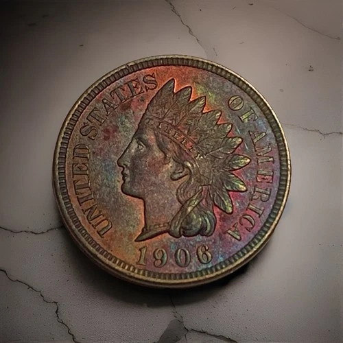 🌈1906 Indian Head Cent - Rainbow Toned - BU - C00166