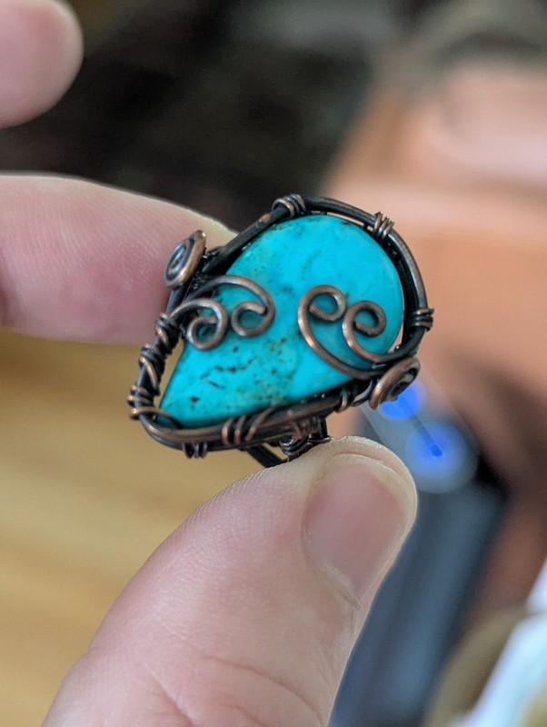 Teardrop Turquoise Copper Wire Ring