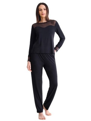 Lisca Damen Pyjama Set lange Hose, Shirt langarm Roxanne S-XXL in Red und Black