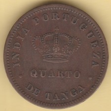 PORTUGUESE INDIA GOA 1881 LUDOVICUS I QUARTO DE TANGA COPPER COIN