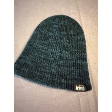 REI Co-op Knit Beanie Forest Green Marl Ribbed Winter Hat Cuffed Logo Patch