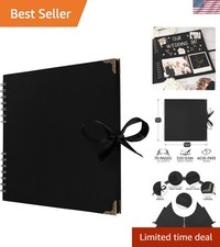 10 x 10 Inches Scrapbook Album 70 Pages Black Thick Kraft Paper Corner Protec...
