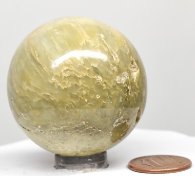 43mm Greenish Stilbite Sphere Polished Natural Zeolite Gemstone Mineral - India