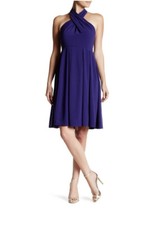 NEW Halston Heritage Purple Crepe Fit/Flare Halter Cocktail Dress 4 $375
