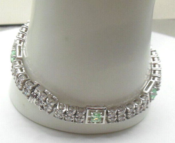 Makers Mark 925 Sterling Silver Aqua & CZ Tennis Bracelet