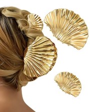 2 PCs Metal Gold Shell Hair Claw Clips for Women - Fashion Seashell Hair Clip...