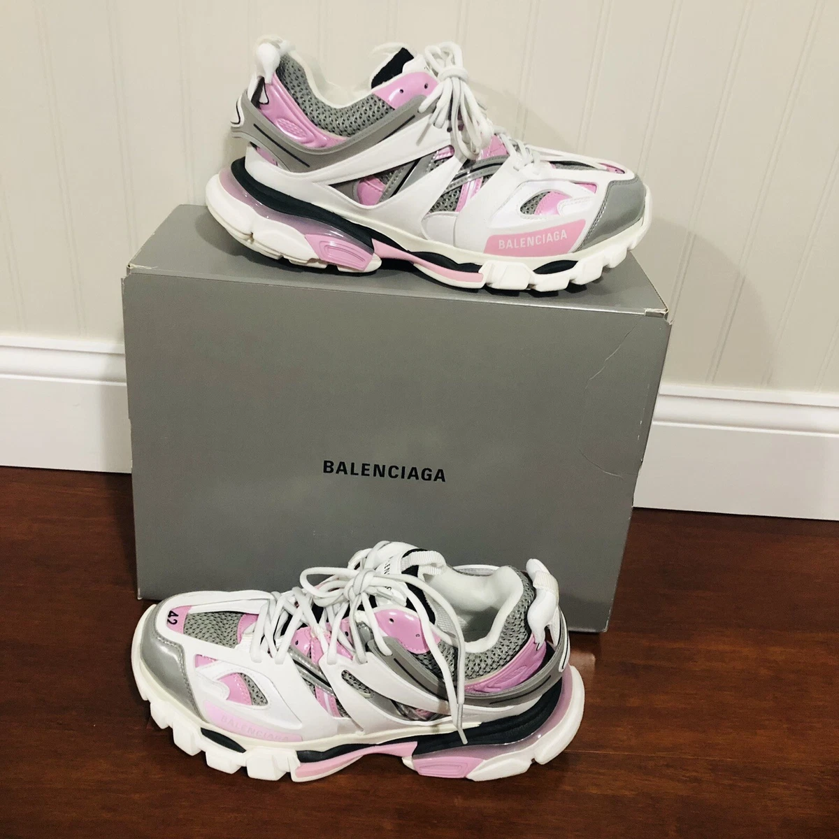 Last Drop Balenciaga track sneakers White Pink Grey 42 US 12 Display Shoes | eBay