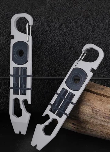 Portachiavi EDC Acciaio Inox Tascabile Pry Bar Crowbar Opener Outdoor Multi Tools - Foto 6 di 14