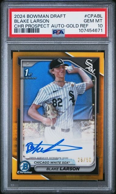 2024 BOWMAN DRAFT CHROME PROSPECT AUTO GOLD REFRACTOR /50 BLAKE LARSON PSA 10