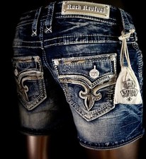 180 Buckle Rock Revival Jeans "Betty" Leather Inserts Easy Shorts 27