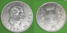 AUTENTICA 5 LIRE 1877 7 STACCATO VARIANTE ARGENTO REGNO VITTORIO EMANUELE II R