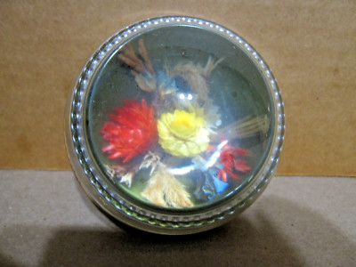 VINTAGE=GLASS PAPER WEIGHT=WILD FLOWERS=GREEN FELT BACKING=SEE PICTURES