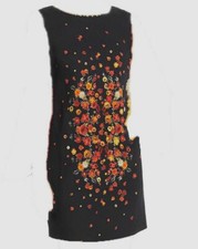 $210 Elie Tahari Women Black Floral Shift Round-Neck Back-Zip Dress 8 *DAMAGED*