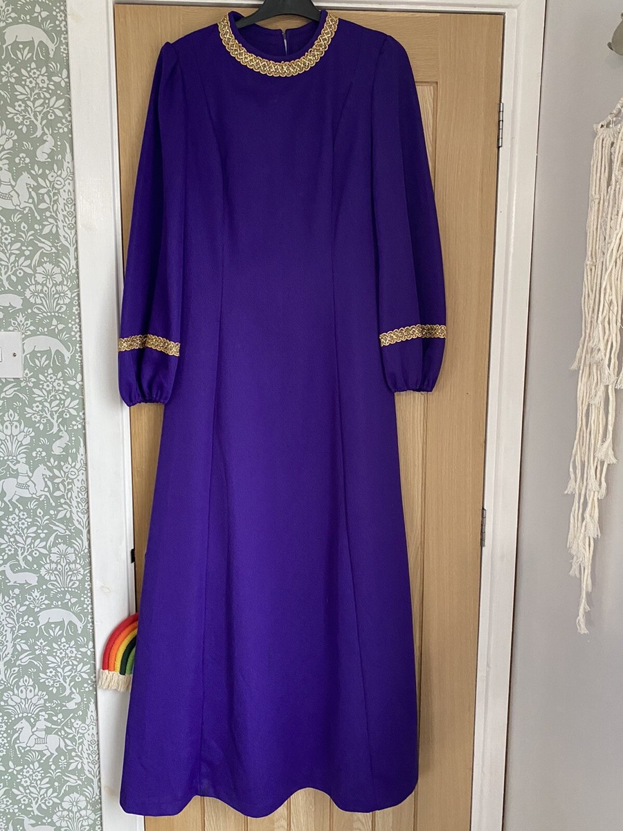 Stunning 70s vintage purple maxi occasion dress, 10-12 party UK