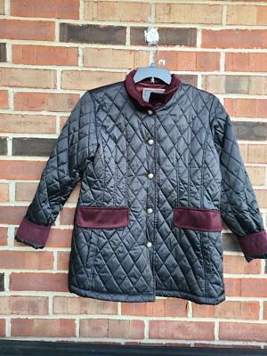 VINCE CAMUTO Black Quilted Jacket Burgundy Velvet Collar