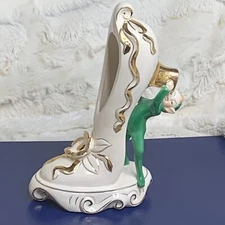 Lipper & Mann Porcelain Floral Slipper Gold Trim w Pixie Elf Gnome Japan Crazing