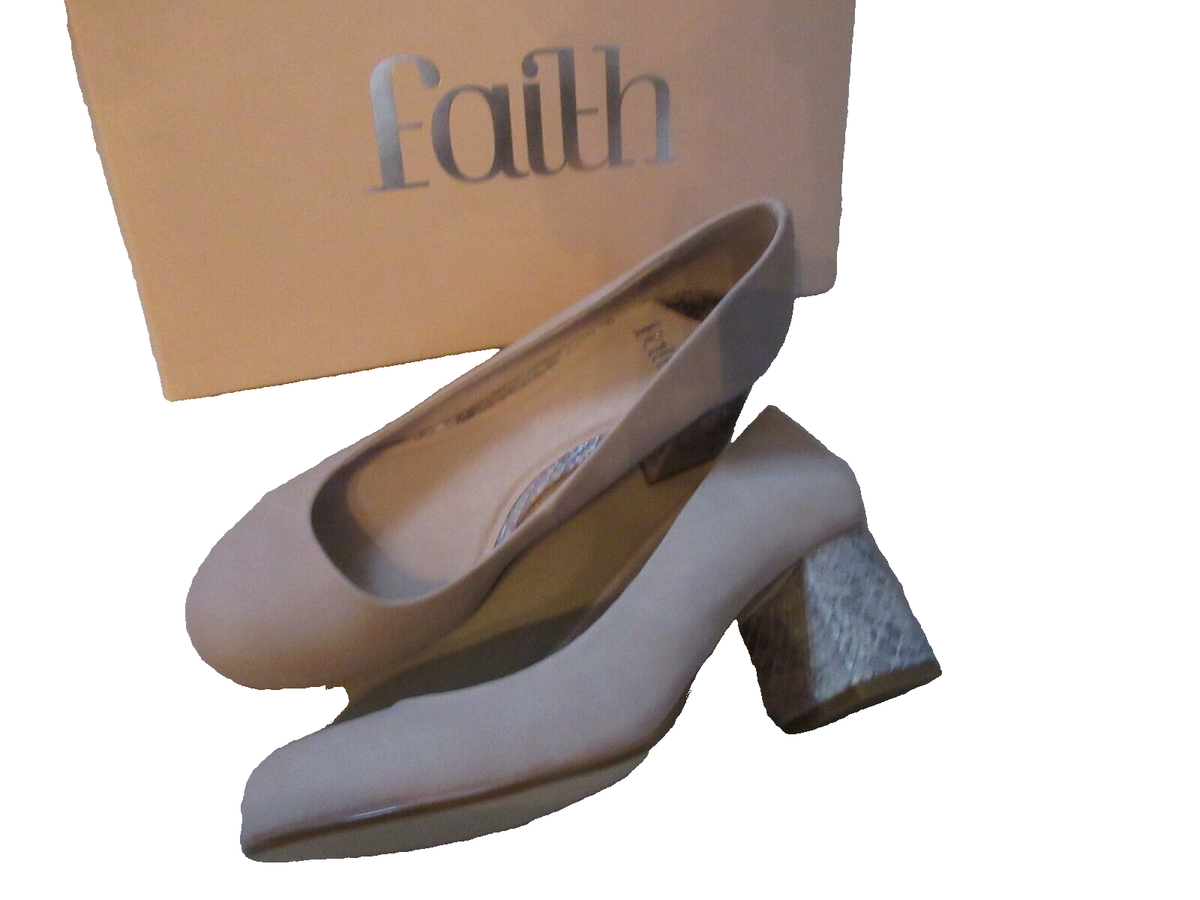 FAITH NATURAL CHAMBERS SHOES SNAKE BLOCK HEEL UK STD RRP £45 NEW