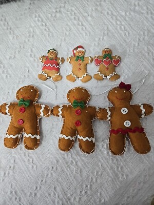 Christmas Gingerbread 2 Boys,1 Girl 5'' Felt And 3 Clay Smalls