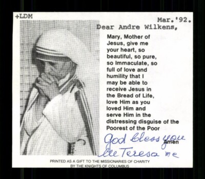 Mutter Teresa Friedensnobelpreisträgerin 1979 Original Signiert # BC 218265