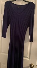 Connected Apparel Women Sweater Dress Royal XL 3/4 Sleeve V-Neck Knee Length