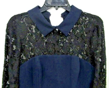 Badgley Mischka Holiday Modele Black Navy Dress Long Sleeves Women's Size 10 NWT