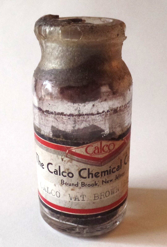 Antique Vintage THE CALCO CHEMICAL CO. Small Clear Glass Bottle with Cork (y)
