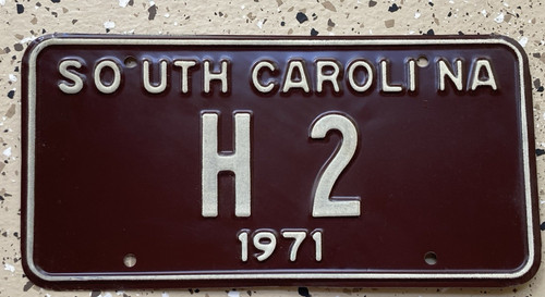 1971 South Carolina License Plate LOW NUMBER H-2 Political? House Congress H2 SC