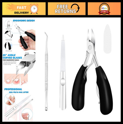 Professional Toenail Clippers for Thick & Ingrown Nails - Super Sharp Curved Bla