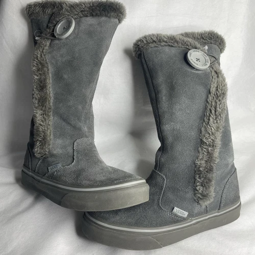 Scarpe stivali invernali VANS Phoebe scamosciati foderati in pile da donna taglia 6 grigio slip in