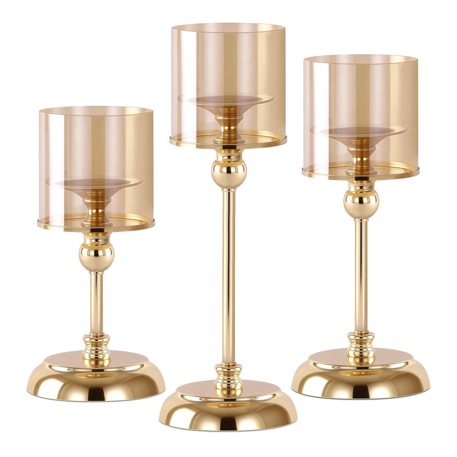 S - Set Of 3 Tall Candlestick Holders Windproof T...