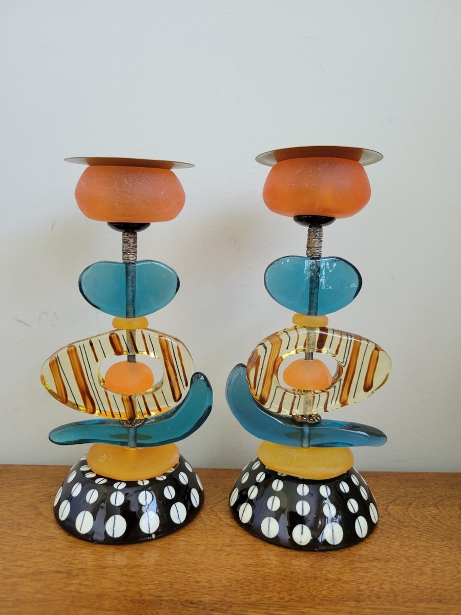 RARE Vintage Orna Lalo Abstract Resin & Brass Funky Candlestick