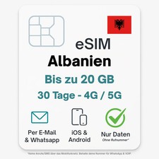 Albanien eSIM Datentarif digitale e SIM - per Mail- ohne Telefon Nummer
