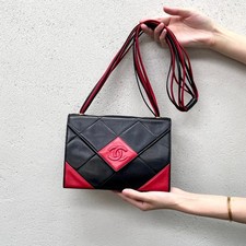 RARE☆☆☆CHANEL 1990~ Matelassé Lamb Skin Leather Shoulder Flap Bag Black & Red