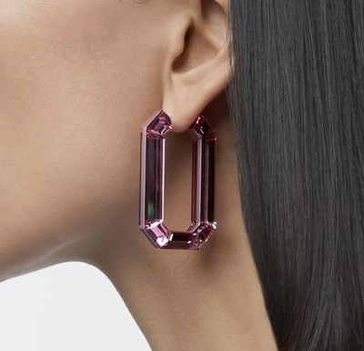Swarovski - Lucent hoop earrings - Statement, Octagon shape, Pink