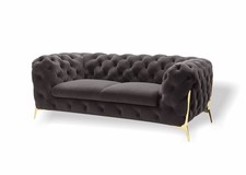 Chesterfield Samt Designer Sofa 2 Sitzer Couch Textil Samt Garnitur Gold Beine