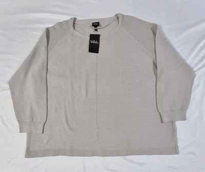 Ulla Popken Womens Size 28/30 Long Sleeve Ribbed Beige Sweater With Rhinestones