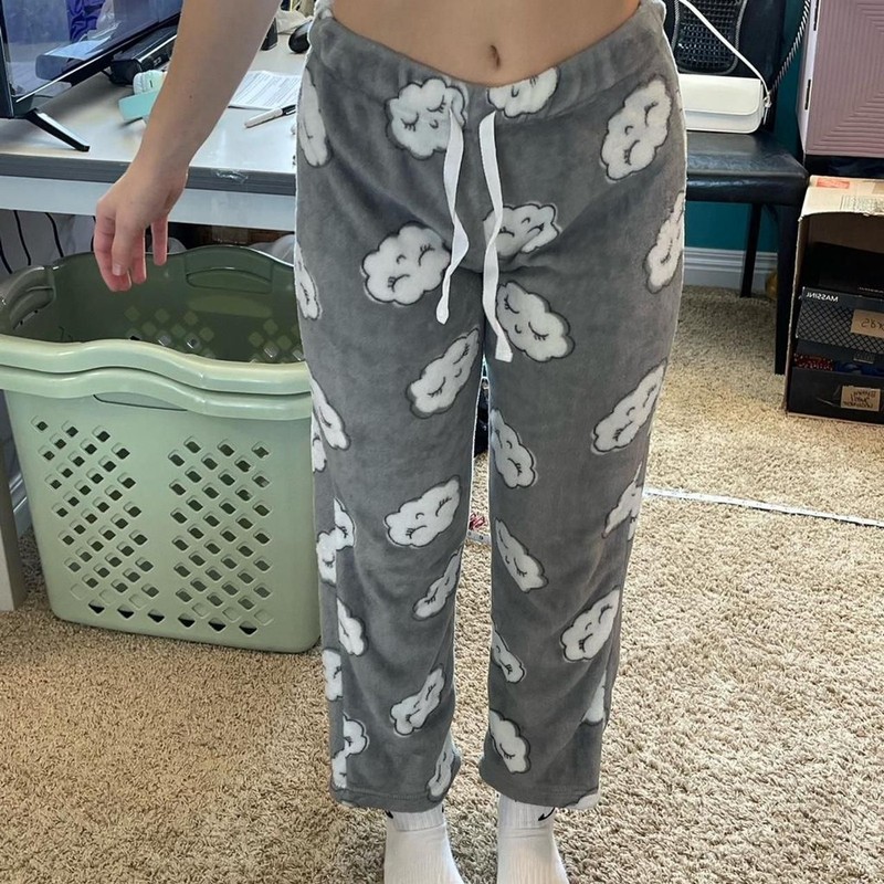 Grey and white loungewear pajama pants with clouds size small