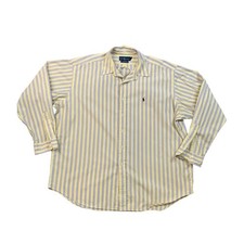 Vintage Ralph Lauren Shirt Mens 2XL Yellow Two Ply Cotton Blake Stripe Button Up