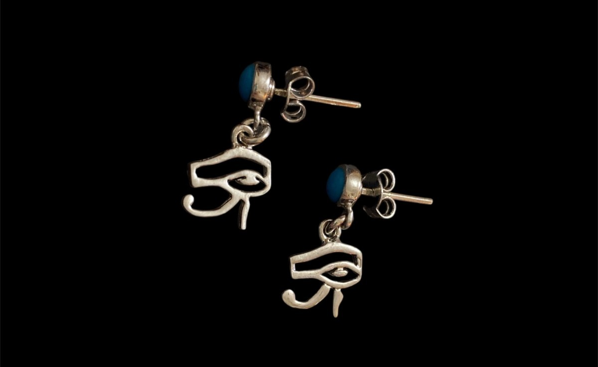 Eye of Horus 925 Sterling Silver Earrings made in Egyot , Protection Amulet