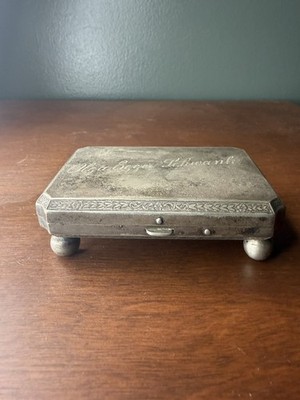 Antique Silverplate Engraved Trinket Box with Ball Feet - ''Olga Egger Schwanle''